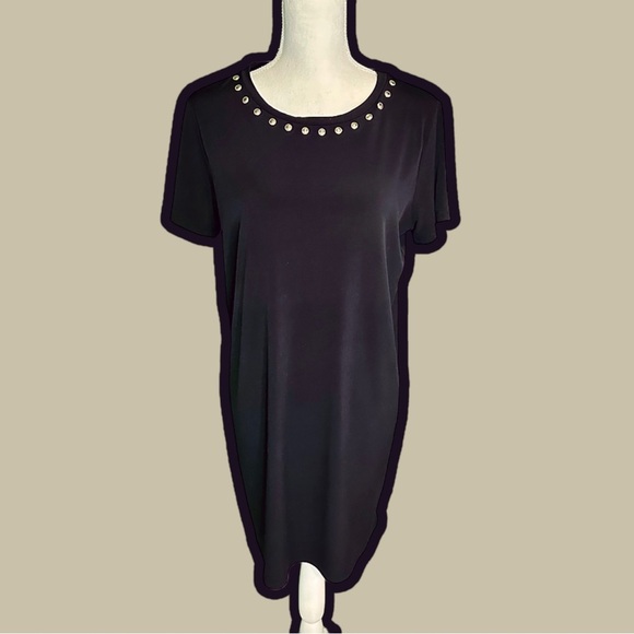 MICHAEL Michael Kors Black Short Sleeve Jersey Knit Shift Dress w/ Gold Studs L - Picture 1 of 9